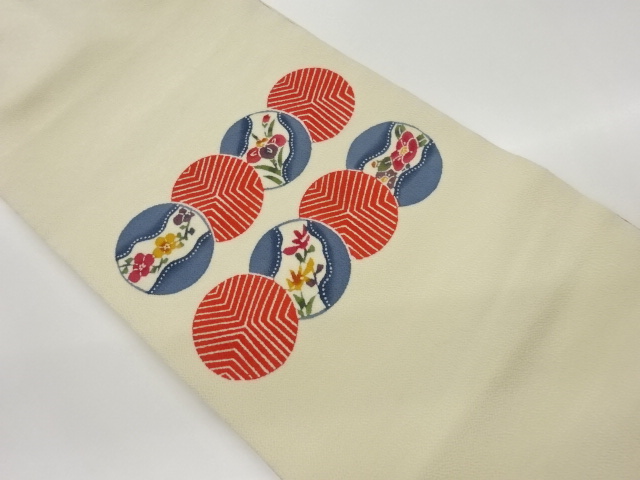 JAPANESE NAGOYA OBI / CHIRIMEN / KATAZOME / FLOWER